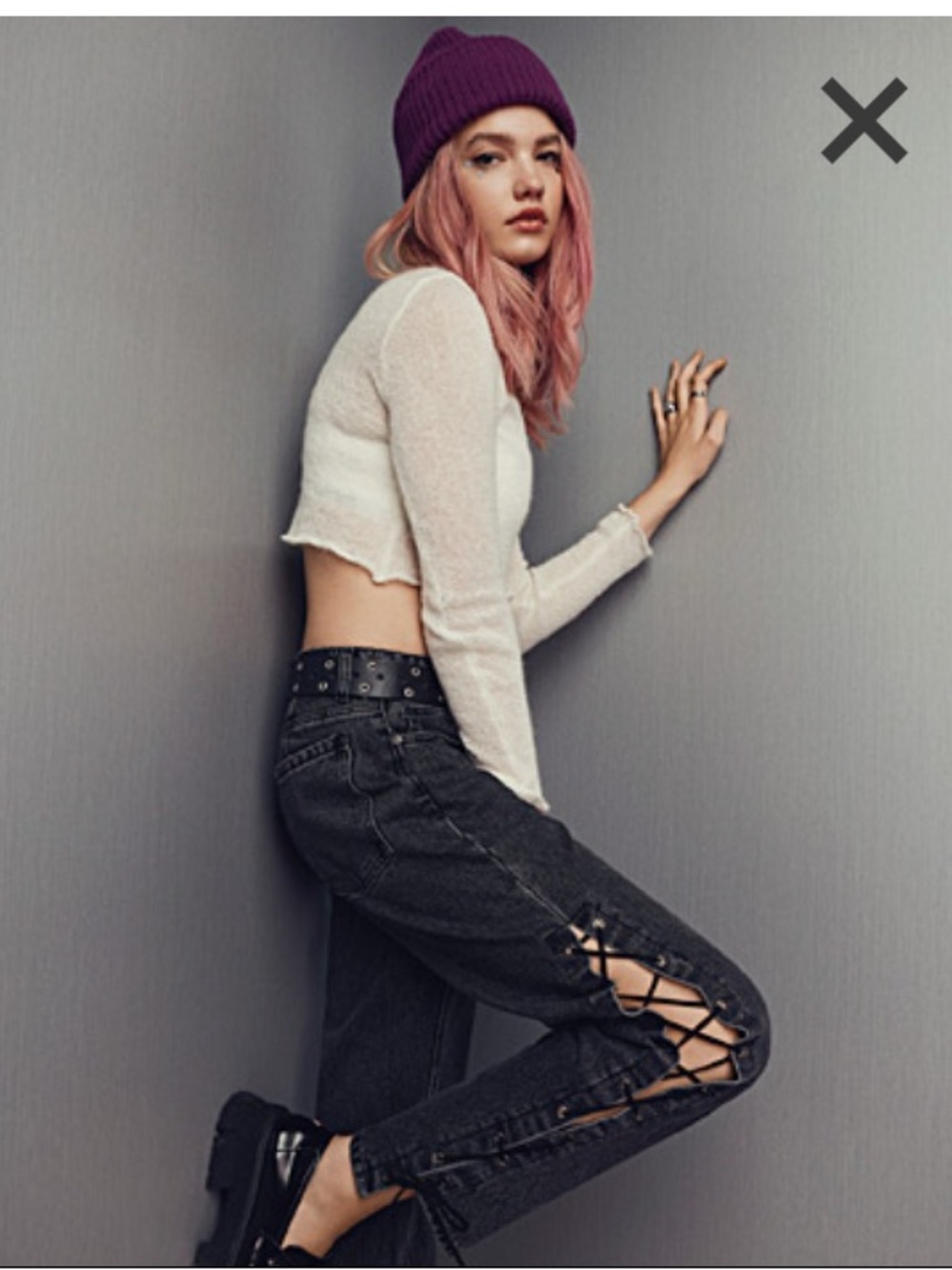 Twik Black Lace-Up Straight Jeans